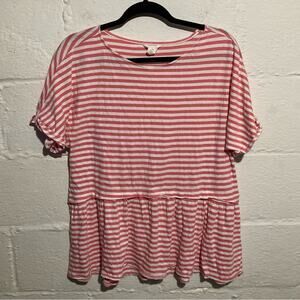 Caslon Pink and White Striped Babydoll Short Sleeve Tee - Size XXS